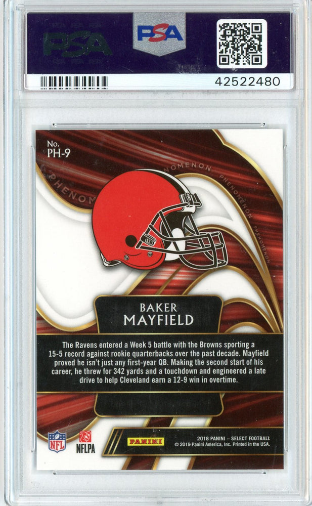 Graded 2018 Panini Select Baker Mayfield #PH9 Phenomenom Rookie RC Football Card PSA 10 Gem Mint (ONLINE ORDER ONLY)