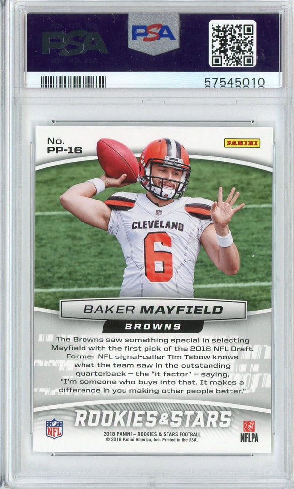 Graded 2018 Panini Rookies & Stars Baker Mayfield #PP16 Precision Passers Rookie RC Football Card PSA 10 Gem Mint (ONLINE ORDER ONLY)