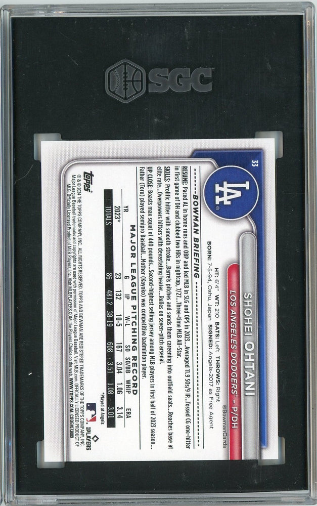 Graded 2024 Topps Bowman Shohei Ohtani #33 Baseball Card SGC 10 Gem Mint (ONLINE ORDER ONLY)