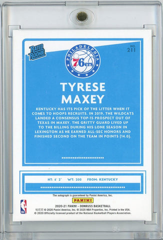 2020 Panini Donruss Tyrese Maxey #211 Signature Choice Autograph Rookie RC Basketball Card (ONLINE ORDER ONLY)