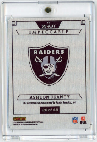2025 Panini Impeccable Ashton Jeanty #SSAJY Stainless Stars Rookie Auto /49 Las Vegas Raiders Rookie RC Football Card (ONLINE ORDER ONLY)