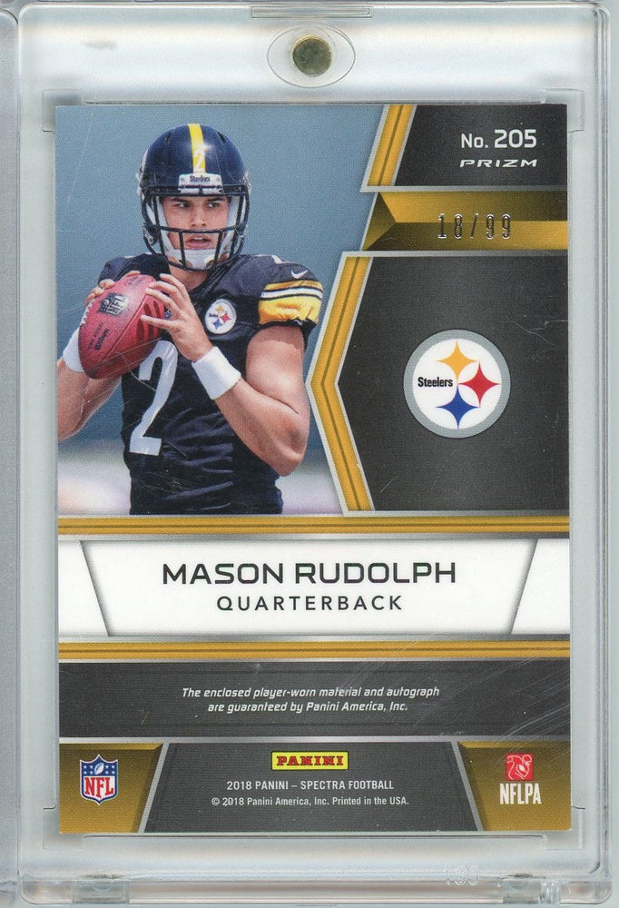 2018 Panini Spectra Mason Rudolph #205 /99 Rookie Patch Autographs Rookie RC Football Card (ONLINE ORDER ONLY)