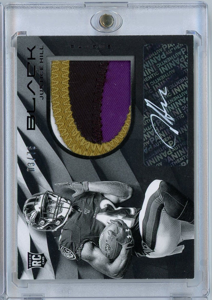2019 Panini Black Football Justice Hill #94 /75 Rookie Patch Auto Rookie RC Football Card (ONLINE ORDER ONLY)
