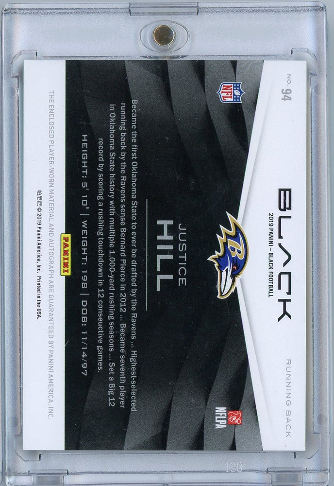 2019 Panini Black Football Justice Hill #94 /75 Rookie Patch Auto Rookie RC Football Card (ONLINE ORDER ONLY)