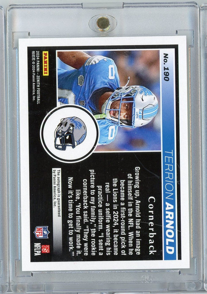 2024 Panini Zenith Terrion Arnold #190 2 Minute Drill Green Autograph Rookie RC Football Card (ONLINE ORDER ONLY)