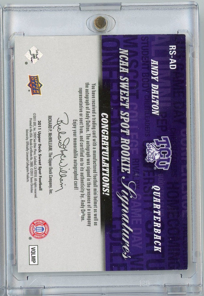 2011 Upper Deck Sweet Spot Football Andy Dalton #RSAD /75 Autograph Rookie RC Football Card (ONLINE ORDER ONLY)