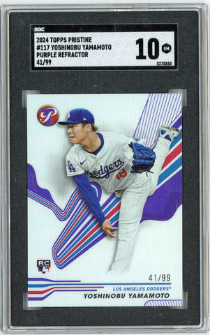 Graded 2024 Topps Pristine Yoshinobu Yamamoto #117 /99 Purple Refractor Rookie RC Baseball Card SGC 10 Gem Mint (ONLINE ORDER ONLY)