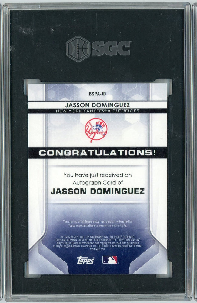 Graded 2020 Bowman Sterling Jasson Dominguez #BSPA-JD Prospect Autograph Rookie RC Baseball Card SGC 10 Gem Mint (ONLINE ORDER ONLY)