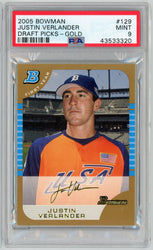 Graded 2005 Bowman Draft Picks Gold Justin Verlander #BDP129 Rookie RC Baseball Card PSA 9 Mint (ONLINE ORDER ONLY)