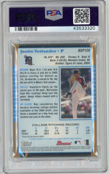 Graded 2005 Bowman Draft Picks Gold Justin Verlander #BDP129 Rookie RC Baseball Card PSA 9 Mint (ONLINE ORDER ONLY)