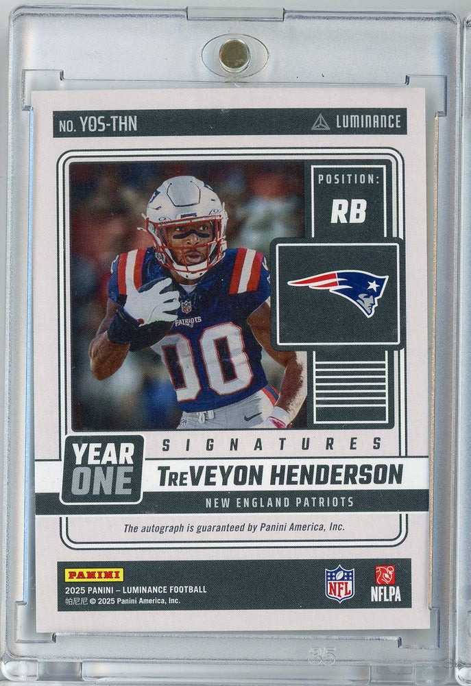 2025 Panini Luminance Year One Signatures TreVeyon Henderson #YOS-THN Auto New England Patriots Rookie RC Football Card (ONLINE ORDER ONLY)