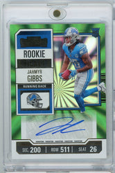 2023 Panini Contenders Green Variation Jahmyr Gibbs #112 Autograph Rookie RC Football Card (ONLINE ORDER ONLY)