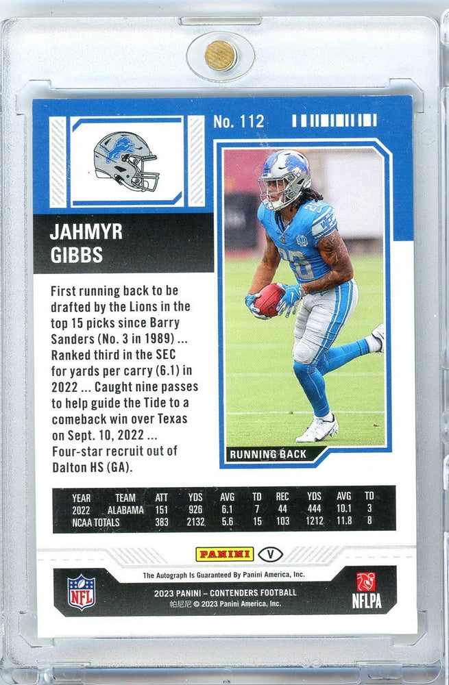 2023 Panini Contenders Green Variation Jahmyr Gibbs #112 Autograph Rookie RC Football Card (ONLINE ORDER ONLY)