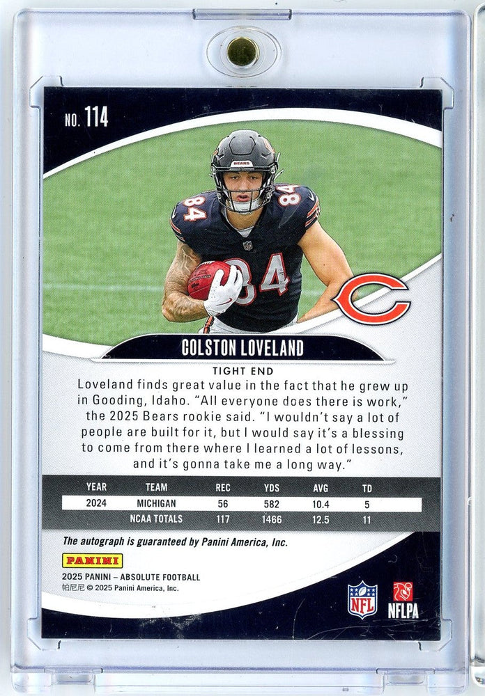 2025 Panini Absolute Colston Loveland #114 Auto Rookie RC Football Card (ONLINE ORDER ONLY)