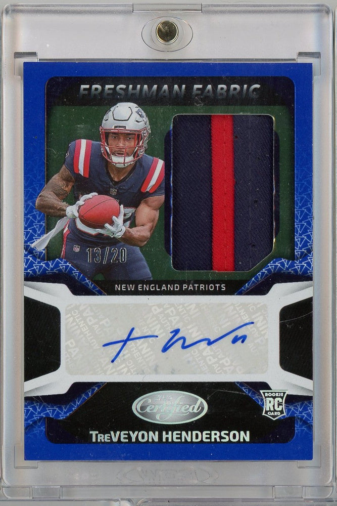 2025 Panini Certified Freshman Fabric TreVeyon Henderson #FBCTHN /20 Relic Auto New England Patriots Rookie RC Football Card (ONLINE ORDER ONLY)