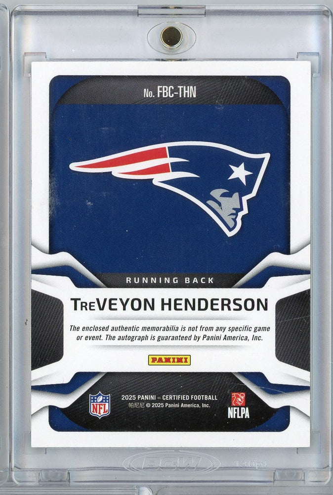2025 Panini Certified Freshman Fabric TreVeyon Henderson #FBCTHN /20 Relic Auto New England Patriots Rookie RC Football Card (ONLINE ORDER ONLY)
