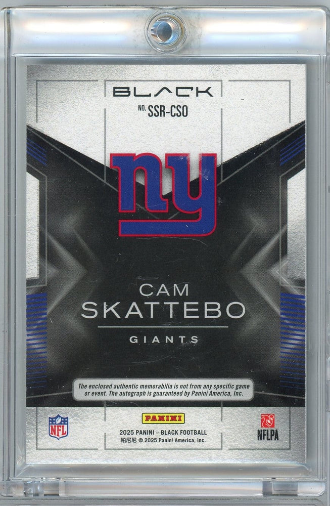 2025 Panini Black Cam Skattebo #SSRCSO /99 Sizable Signatures Relic Auto Rookie RC Football Card (ONLINE ORDER ONLY)