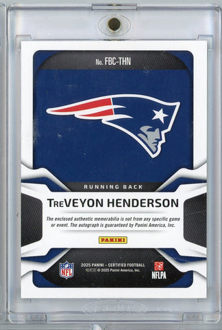 2025 Panini Certified Freshman Fabric TreVeyon Henderson #FBCTHN /20 Relic Auto New England Patriots Rookie RC Football Card (ONLINE ORDER ONLY)
