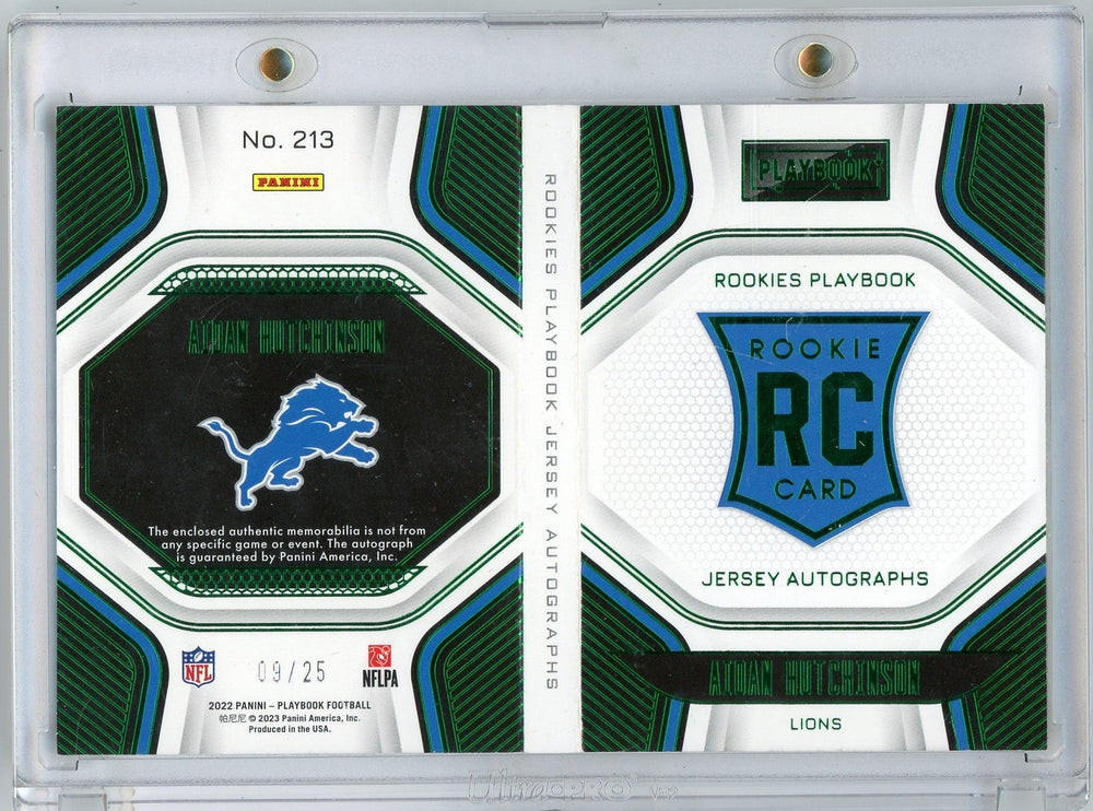 2021 Panini Playbook Rookies Playbook Jersey Autographs Aidan Hutchinson #213 /25 Booklet Auto Rookie RC Football Card (ONLINE ORDER ONLY)