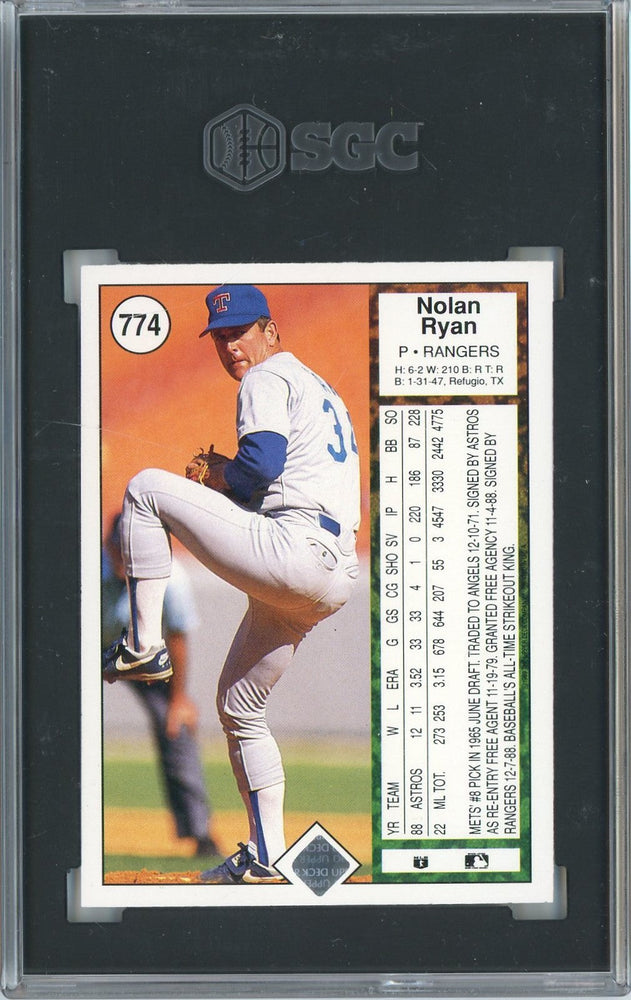 Graded 1989 Upper Deck Nolan Ryan Throwing Football #774 Baseball Card SGC 9 Mint (ONLINE ORDER ONLY)