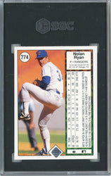 Graded 1989 Upper Deck Nolan Ryan Throwing Football #774 Baseball Card SGC 9 Mint (ONLINE ORDER ONLY)