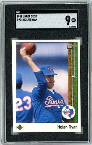 Graded 1989 Upper Deck Nolan Ryan Throwing Football #774 Baseball Card SGC 9 Mint (ONLINE ORDER ONLY)