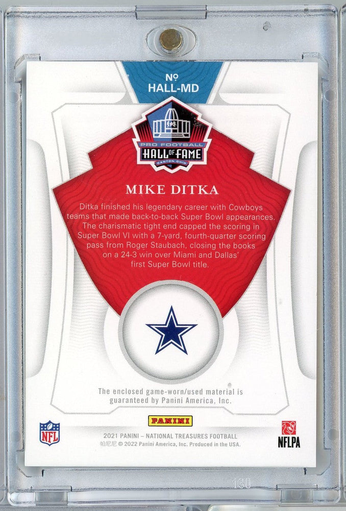 2021 Panini National Treasures Mike Ditka #HALLMD Treasures of the Hall Game Worn Relic Football Card (ONLINE ORDER ONLY)