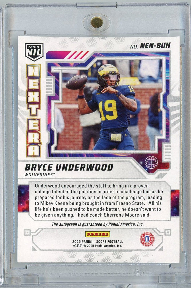2025 Panini Score NIL Next Era Bryce Underwood #NENBUN /25 Auto Michigan Wolverines Rookie RC Football Card (ONLINE ORDER ONLY)