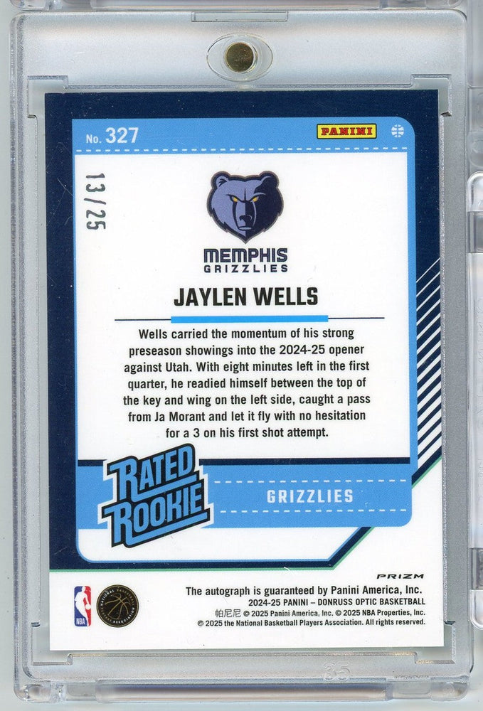 2024 Donruss Optic Jaylen Wells #327 /25 Green Scope Auto Rookie RC Basketball Card (ONLINE ORDER ONLY)