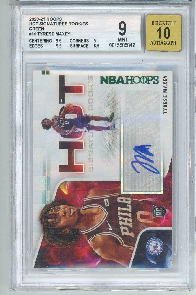 2020 Panini Hoops Tyrese Maxey #HR-TMA Hot Signatures Rookies Green Autograph Rookie RC Basketball Card BGS 10 Auto (ONLINE ORDER ONLY)
