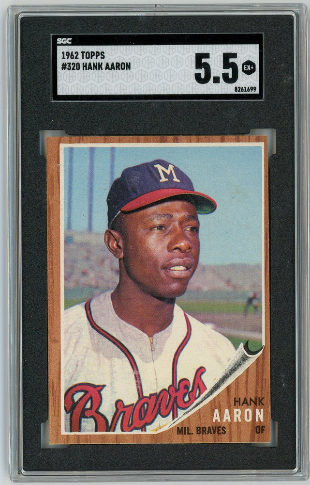 Graded 1962 Topps Hank Aaron #320 Baseball Card SGC 5.5 Excellent+ (ONLINE ORDER ONLY)