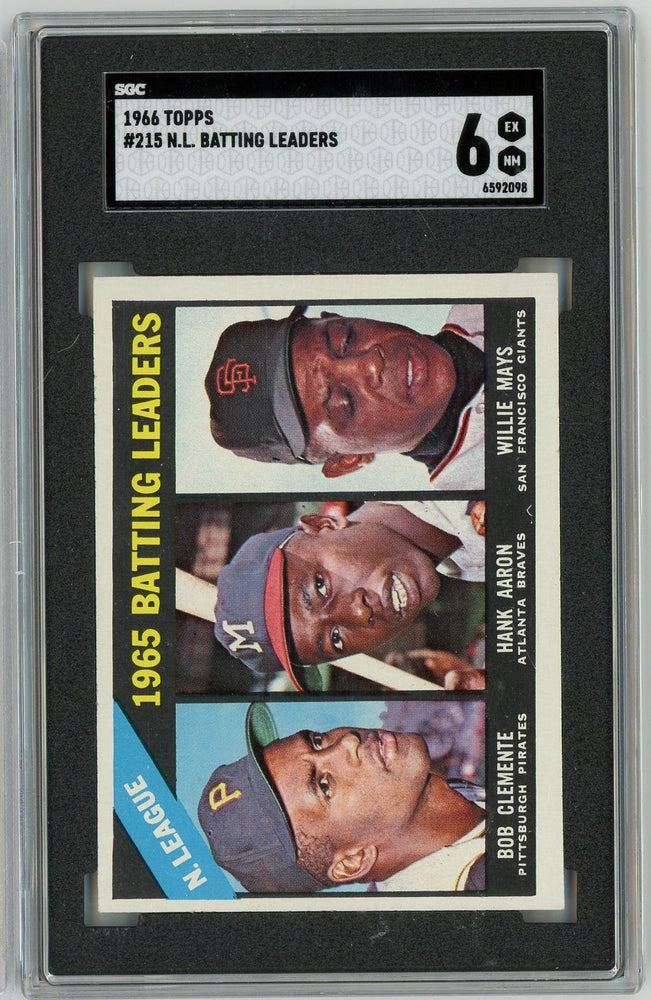Graded 1966 Topps NL Batting Leaders Clemente Aaron Mays #215 Baseball Card SGC 6 (ONLINE ORDER ONLY)