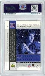 Graded 2004 Upper Deck Eli Manning #1 NFL Players Rookie Premier Rookie RC Football Card PSA Authentic Auto