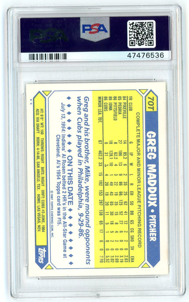 Graded 1987 Topps Traded Greg Maddux #70T Rookie RC Baseball Card PSA 10 Gem Mint