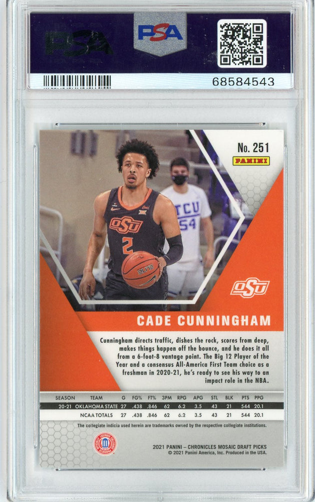Graded 2021 Panini Chronicles Draft Picks Cade Cunningham #251 Rookie RC Basketball Card PSA 10 Gem Mint