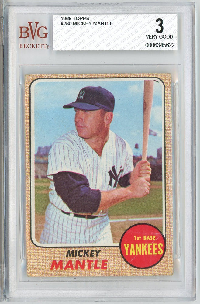 Graded 1968 Topps Mickey Mantle #280 Baseball Card BGS 3 Very Good
