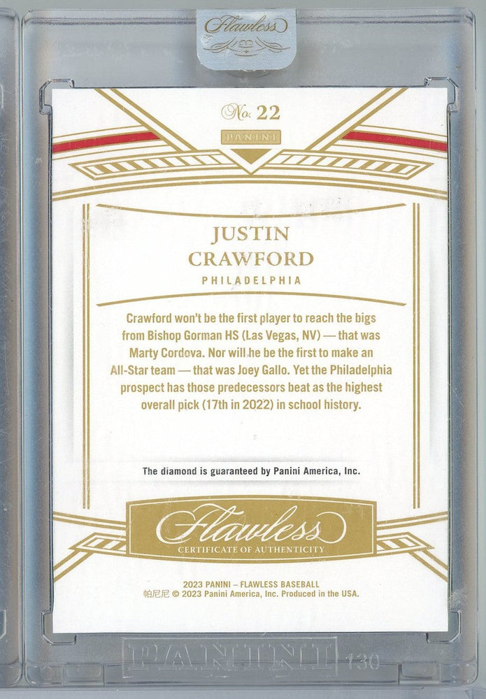 2023 Panini Flawless Justin Crawford #22 01/10 Yellow Diamond Rookie RC Baseball Card