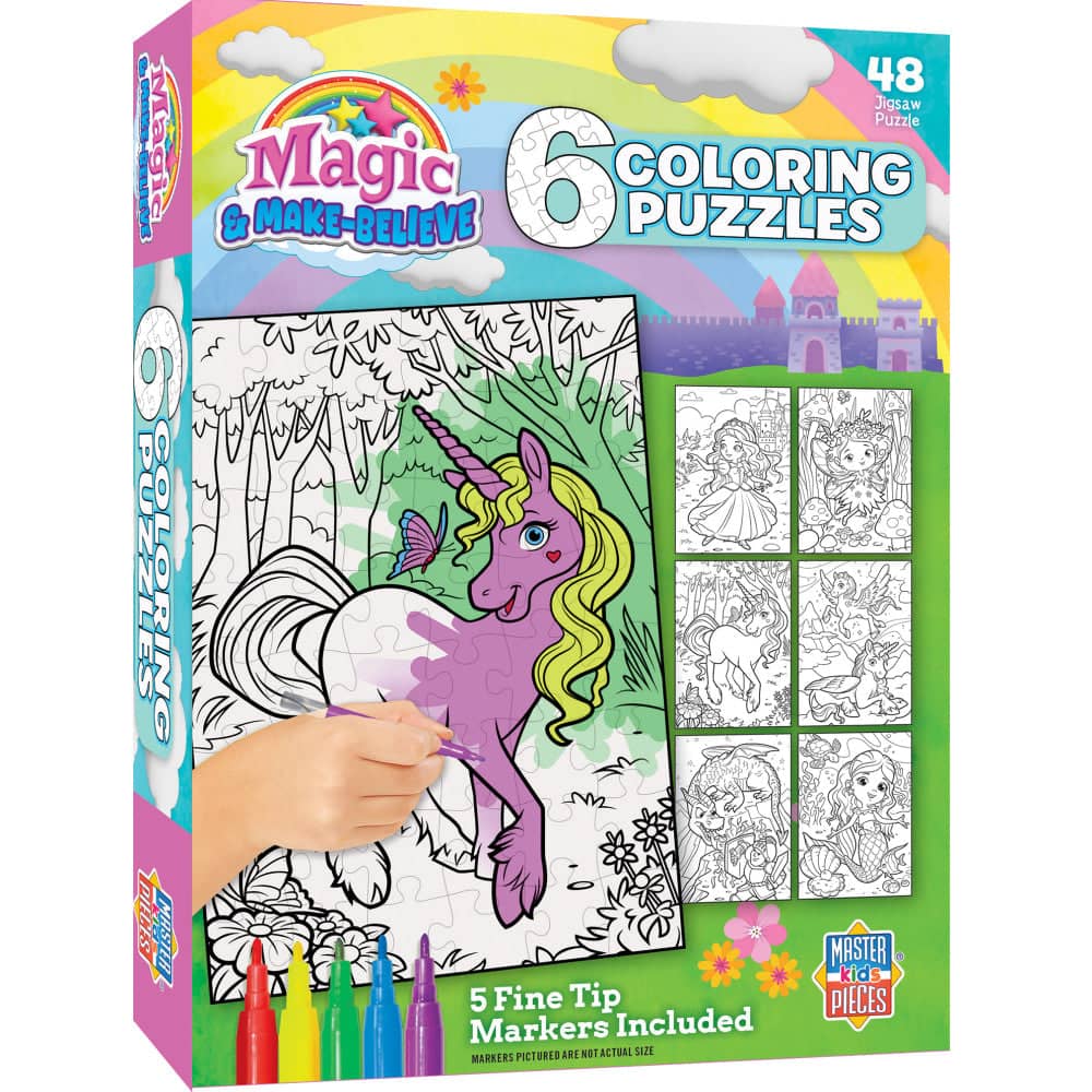 Magic & Make Believe Coloring Puzzles 6-Pack - 48 Piece Puzzles