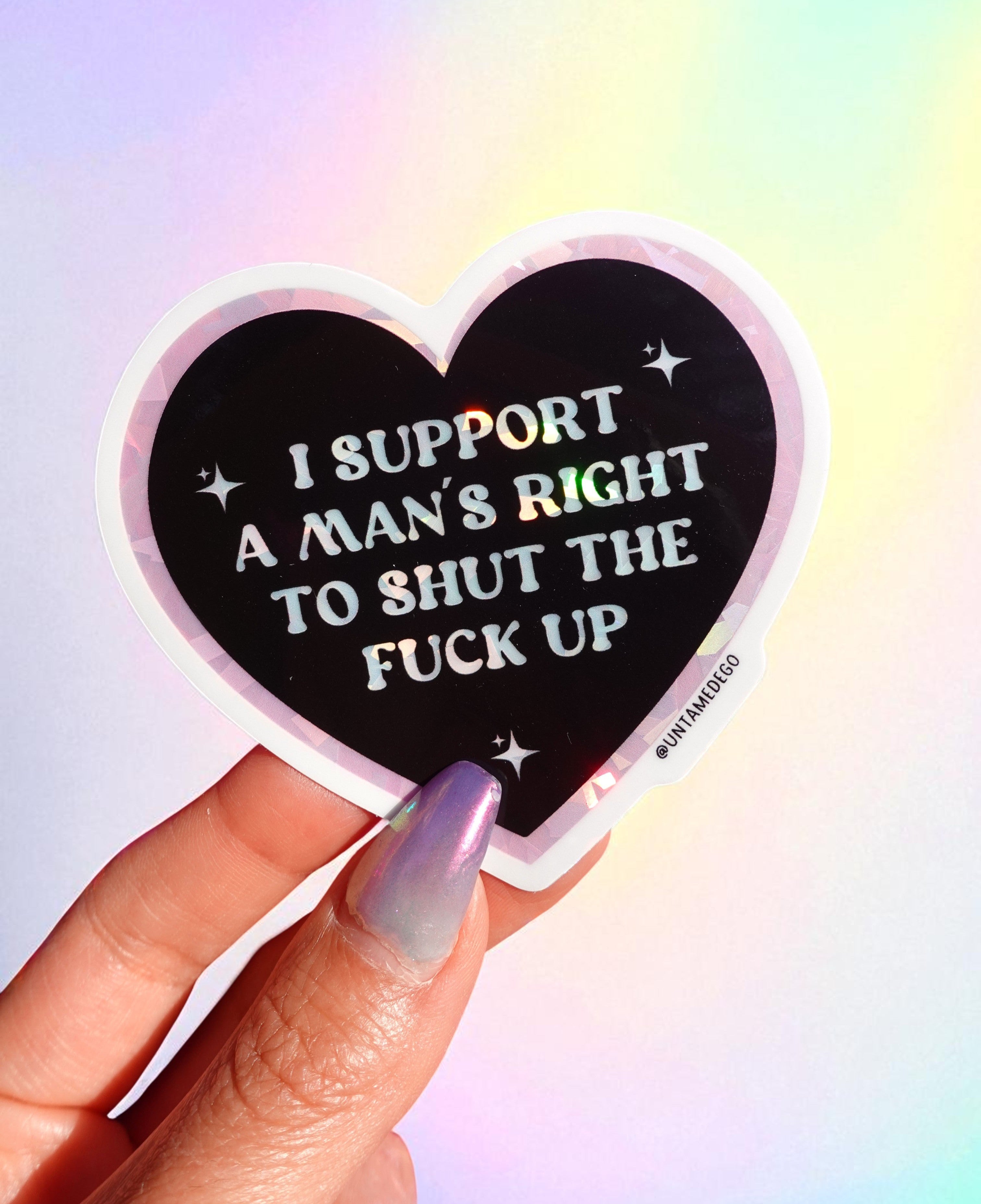 Feminist Heart Sticker – I Support a Man’s Right Glitter Vinyl Sticker (ONLINE ORDER ONLY)