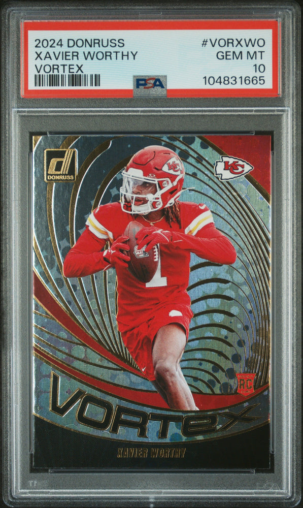 Graded 2024 Panini Donruss Xavier Worthy #VORXWO Vortex Rookie RC Football Card PSA 10 Gem Mint (ONLINE ORDER ONLY)