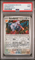 2023 POKEMON MEW EN-151 AERODACTYL REVERSE HOLO #142 - PSA 9 (Online Order Only)