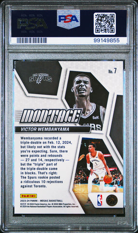 Graded 2023 Panini Mosaic Victor Wembanyama #7 Montage Rookie RC Basketball Card PSA 10 Gem Mint (ONLINE ORDER ONLY)
