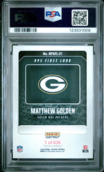 Graded 2025 Panini Instant Matthew Golden #RPSFL21 RPS First Look Rookie RC Football Card PSA 10 Gem Mint (ONLINE ORDER ONLY)