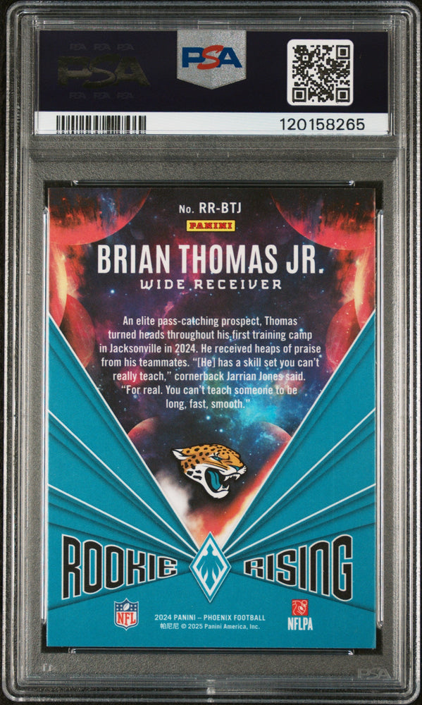 Graded 2024 Panini Phoenix Brian Thomas Jr #RRBTJ Rookie Rising Lazer Rookie RC Football Card PSA 10 Gem Mint (ONLINE ORDER ONLY)