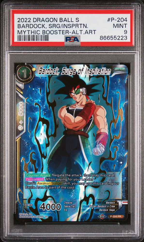 2022 DRAGON BALL SUPER MYTHIC BOOSTER BARDOCK, SRG/INSPRTN. #P-204 - PSA 9 (Online Order Only)