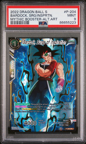 2022 DRAGON BALL SUPER MYTHIC BOOSTER BARDOCK, SRG/INSPRTN. #P-204 - PSA 9 (Online Order Only)