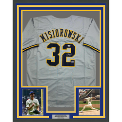Framed Autographed/Signed Jacob Misiorowski 35x39 Milwaukee Grey Baseball Jersey JSA COA (ONLINE ORDER ONLY)