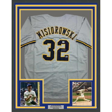 Framed Autographed/Signed Jacob Misiorowski 35x39 Milwaukee Grey Baseball Jersey JSA COA (ONLINE ORDER ONLY)