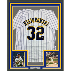 Framed Autographed/Signed Jacob Misiorowski 35x39 Milwaukee Pinstripe Baseball Jersey JSA COA