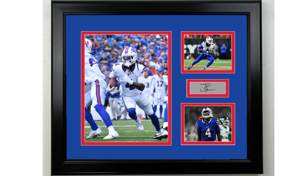 Framed James Cook Buffalo Bills Facsimile Laser Engraved Signature Football 14x11 3 Photo Collage (ONLINE ORDER ONLY)